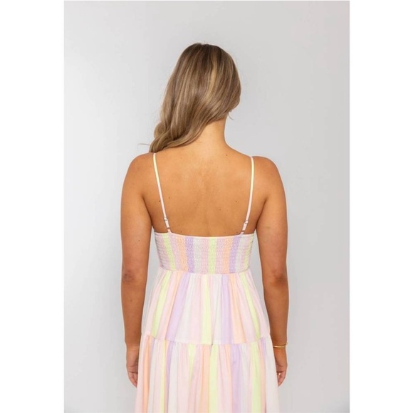 Karlie Pastel Stripe Tiered Midi Dress. Pink and White. Size: Medium. - Picture 2 of 11